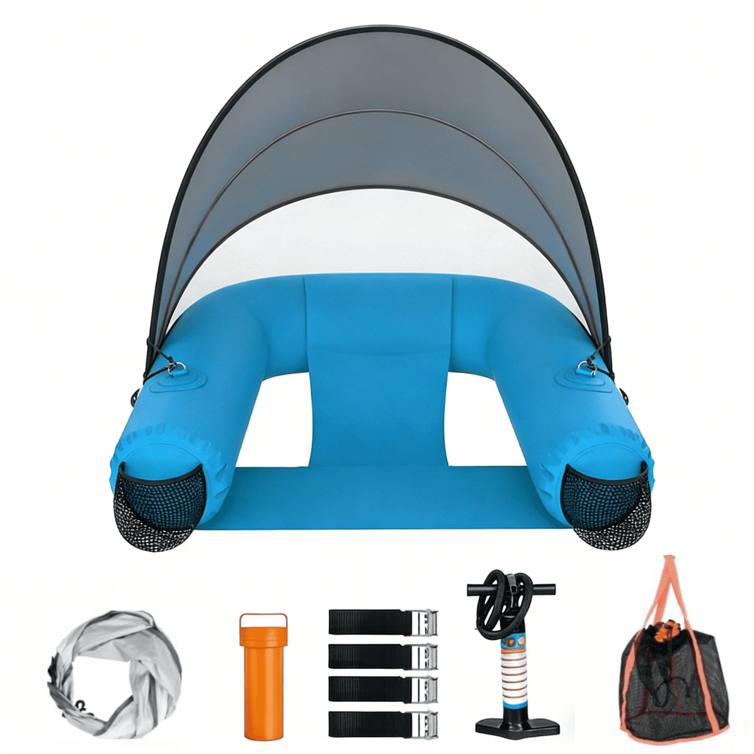 Pipopa Adult Inflatable Pool Floats&nbsp;with UPF50+ & Rain Canopy,2 Large Drink Holders,Inflatable Lounger Float for Swimming Pool,Beach,Party,Blue