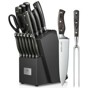 AMEGAT Knife Set, 15 Pieces Knife Block Set with Built-in Sharpener and Wooden Handle, Black