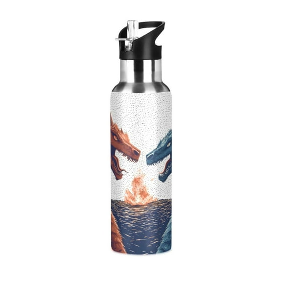 ALAZA Dragon in Fire Water Bottle Insulated Flask Stainless Steel Straw Lid 20 oz
