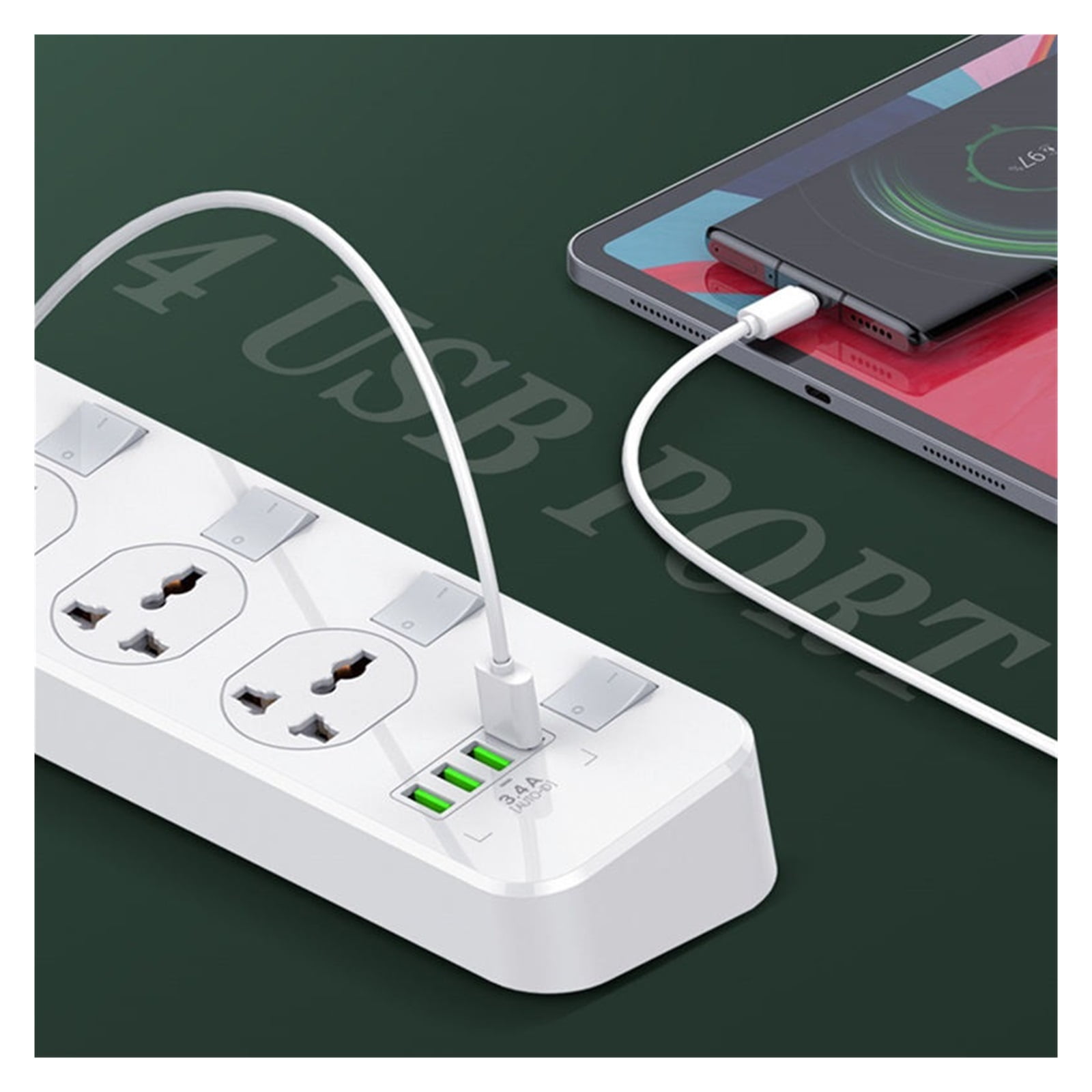 Surge Protector 4 Outlets Power Strip With 4 USB Phone Charger Switch Electric Extension Socket Network Filter