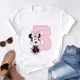 thumbnail image 4 of Camisetas de algodón de manga corta de verano para niños, camiseta rosa con letras de Minnie Mouse, fuente ABCDEFG, divertida y bonita para niño y niña, 4 of 5