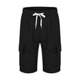 thumbnail image 6 of MIXUE Mens Shorts Summer Linen Solid Color Elastic Waist Drawstring With Large Pockets Beach Sports Loose Fit Casual Holiday Wear,Black,XXXL, 6 of 8