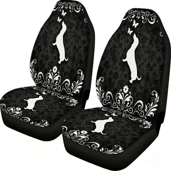 Odenmar Dachshund Silhouette Floral Car Seat Covers, 2-Piece Front Protectors, Made from Lightweight Mesh Fabric, Universal Fit for Trucks Vans Suvs