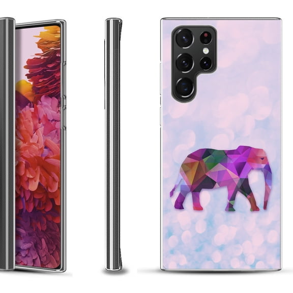 Slim-Fit Fashion Gel Phone Case for Samsung Galaxy S22 Ultra 5G, by OneToughShield ® - Elephant /Polygon