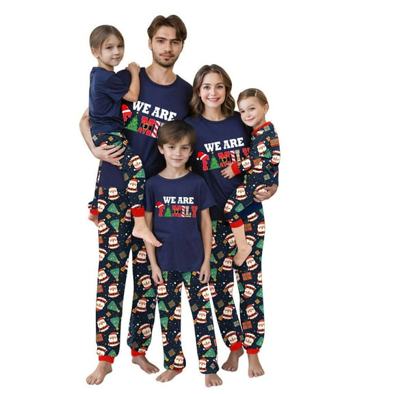 ibuvkizy Family Christmas Pajamas Matching Sets Matching Family Sets Christmas Casual Printed Jumpsuit Romper Home Wear Blue,3 Months