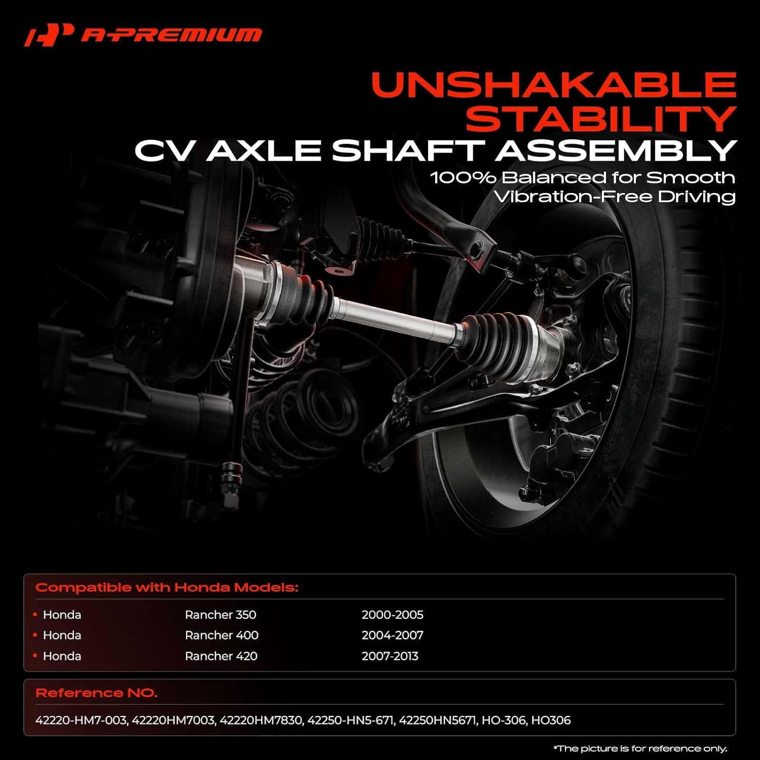 A-Premium Pair (2) Front CV Axle Shaft Assembly Compatible with Honda Rancher 350 2000-2005 Rancher 400 2004-2007 Rancher 420 2007-2013, 4x4 Models, Driver and Passenger Side, Replace# 42220HM7830