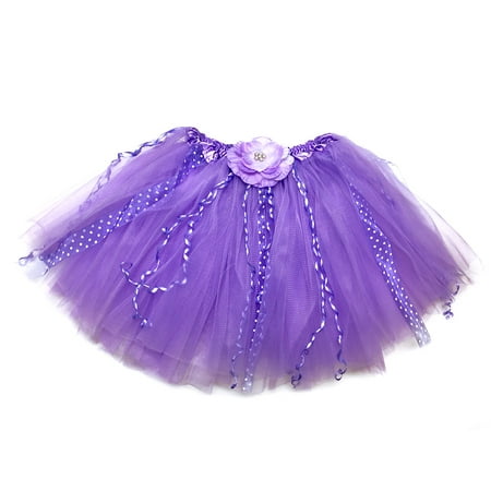 Pretend Play Dress Up Purple 3 Layered Polka Dot Trim Flower Ballerina Tutu