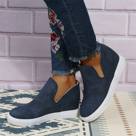 

PhoneSoap Fashion Four Seasons Women Casual Shoes Mid Top Flat Bottom Comfortable Round Toe Slip On Blue