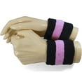 thumbnail image 6 of Couver Unisex Cotton Terry Wrist Sweatbands, 2-Pairs, Striped Design, 2.5-Inch, Black Light Pink, 6 of 7