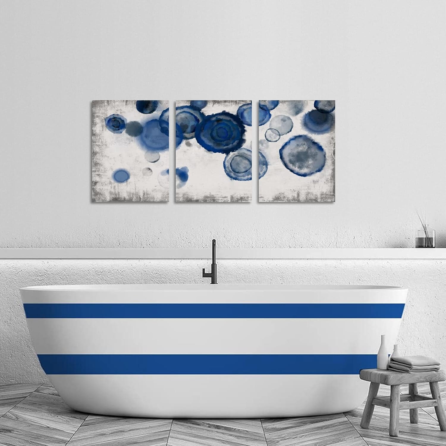 Abstract Watercolor Wall Painting Pictures for Bathroom Wall Decor Navy Blue Canvas Prints Blue and White Wall Art for Bedroom Kitchen Office 12"x16"x3p