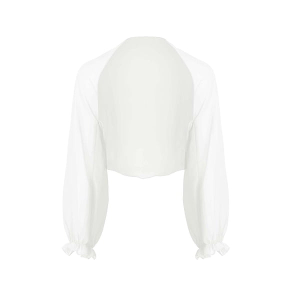 zdhoor Women's Long Sleeve Shrugs Sheer Chiffon Open Front Bolero Jacket Cardigan White One Size