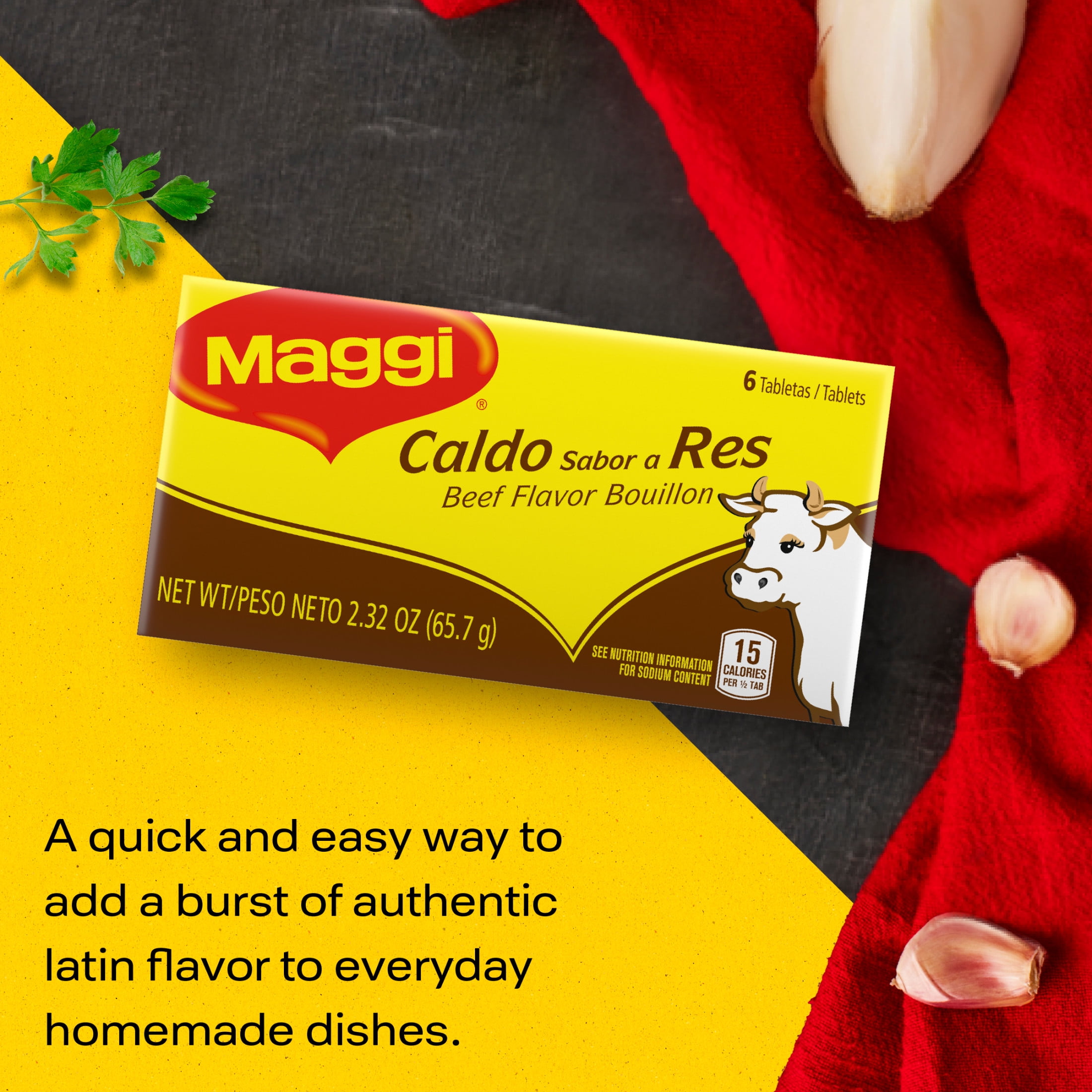 (48 pack) Maggi Caldo Sabor A Res Beef Flavor Bouillon Cubes, Beef Bouillon, Soup Seasoning, 6-CT 2.32 oz