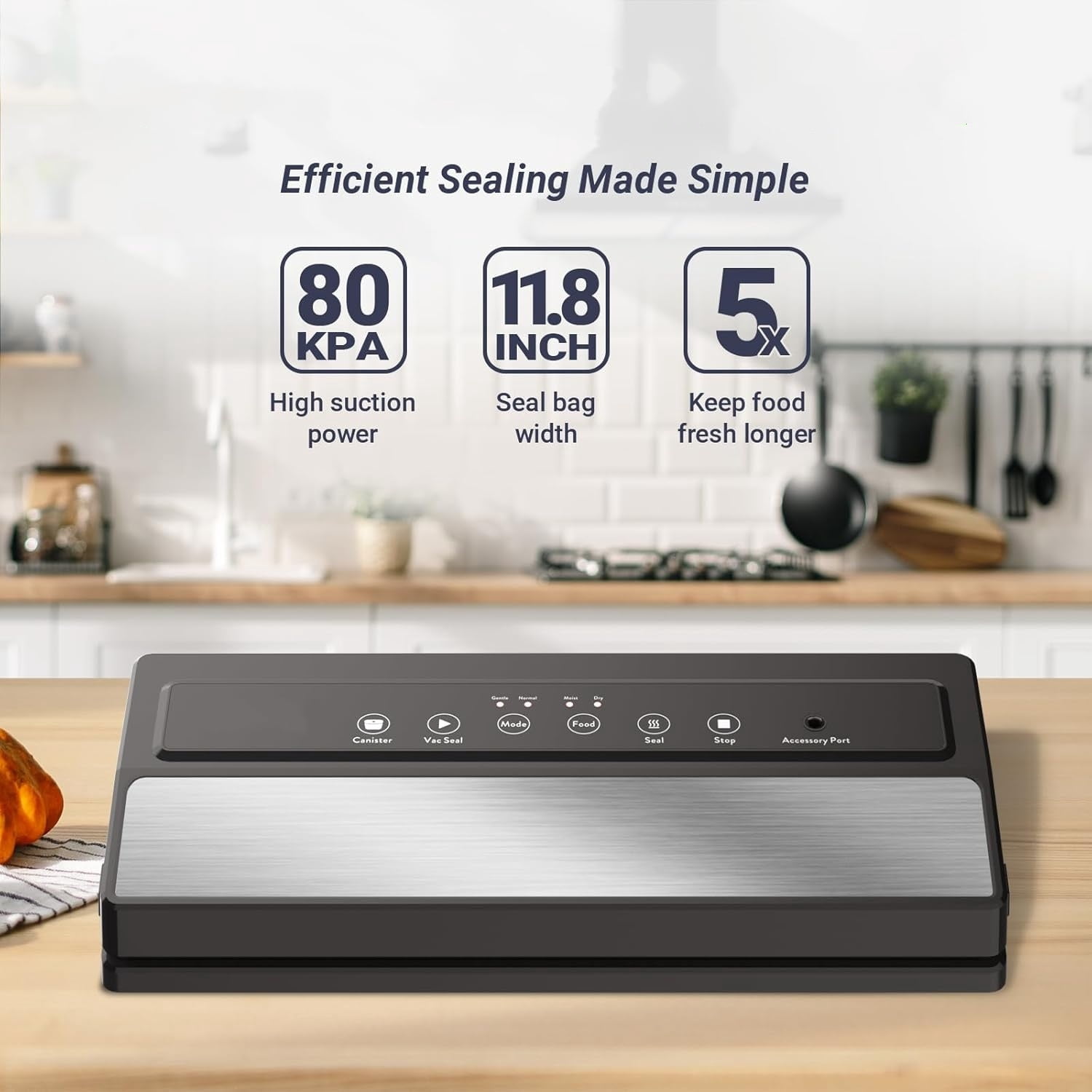Vacuum Sealer, Vacuum Sealer Machine for Food Storage with Sealer Bags & Roll, Automatic Food Sealer, Compact, LED Lights, Easy to Clean, Dry & Moist Modes (Silver)