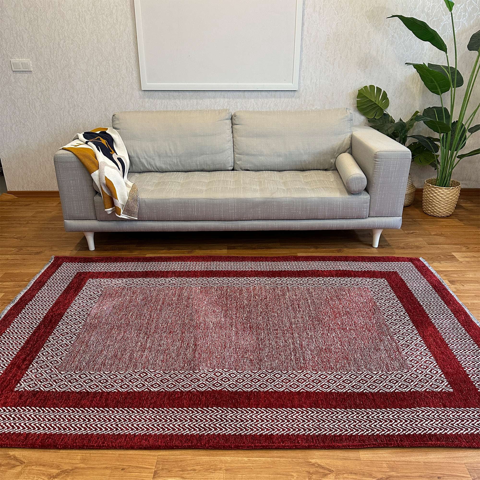 Alfa Rich 3x5 Scandinavian Style Red Burgundy Washable Woven Cotton Runner Rugs