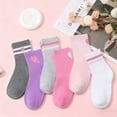 thumbnail image 4 of Bocaoying 6 Pairs Grils Cotton Crew Socks, Assorted Colors Retro Stripe Socks with Heart Printed for School, Athletic Hosiery Socks, Aged 6-9Y, 4 of 7