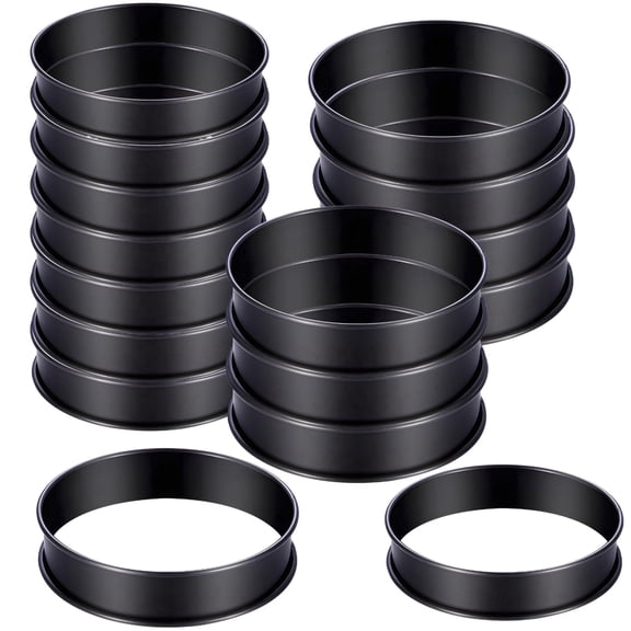 16 PCS Non-Stick Crumpet Rings, 4 & 3.4 Inch Stainless Steel Baking Ring Molds for Pancakes, Eggs, Muffins & Mini Cakes, Double Edged for Griddle