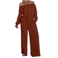 thumbnail image 4 of Kaemgyyd Jumpsuits for Women Casual Loose off Shoulder Long Sleeve Romper Baggy Wide Leg Pants One-Piece Outfit with Pockets, 4 of 7