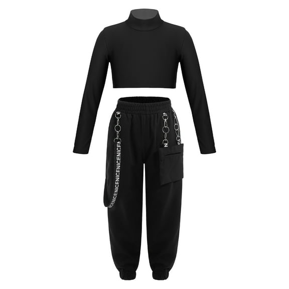 inhzoy Kids Girls Turtleneck Long Sleeve Crop Top and Sweatpants