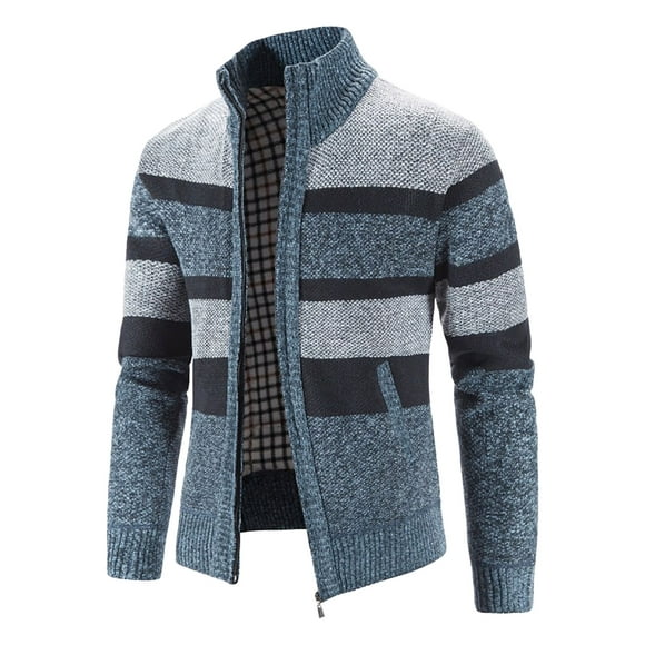 XZNGL Mens Zip Up Sweater Mens Zip Up Knitted Cardigan Thick Sweater Stand Collar Fleece Lined Warm Mens Sweaters Zip Up Zip Up Sweaters for Men