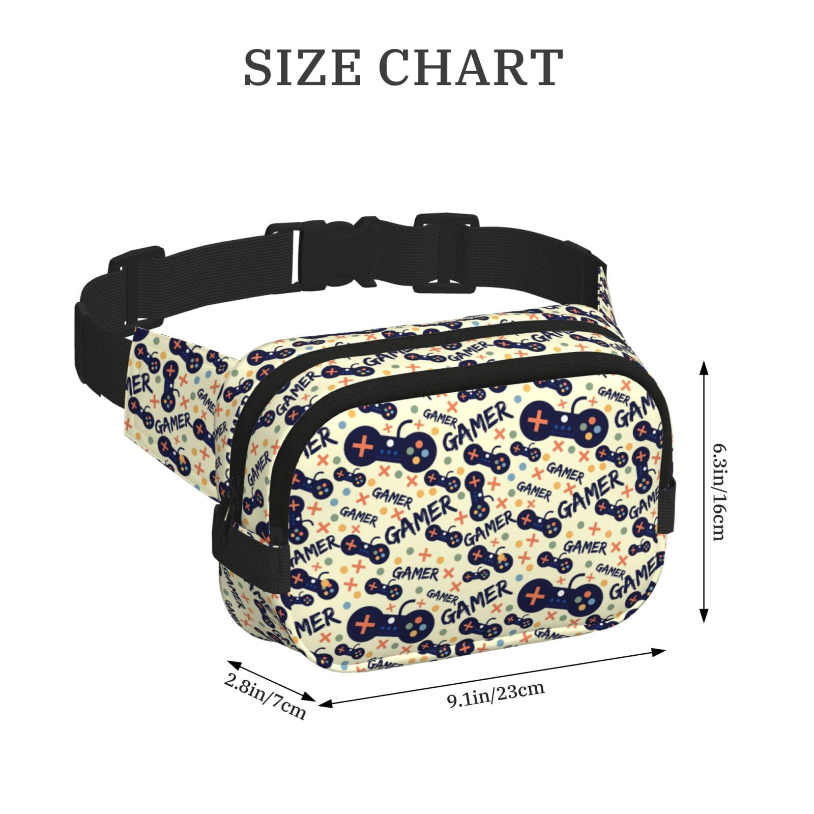 Fuzoiu Game Controller Print Unisex Square Double Layer Waist Bag,Crossbody Fanny Pack Travel Workout Accessory