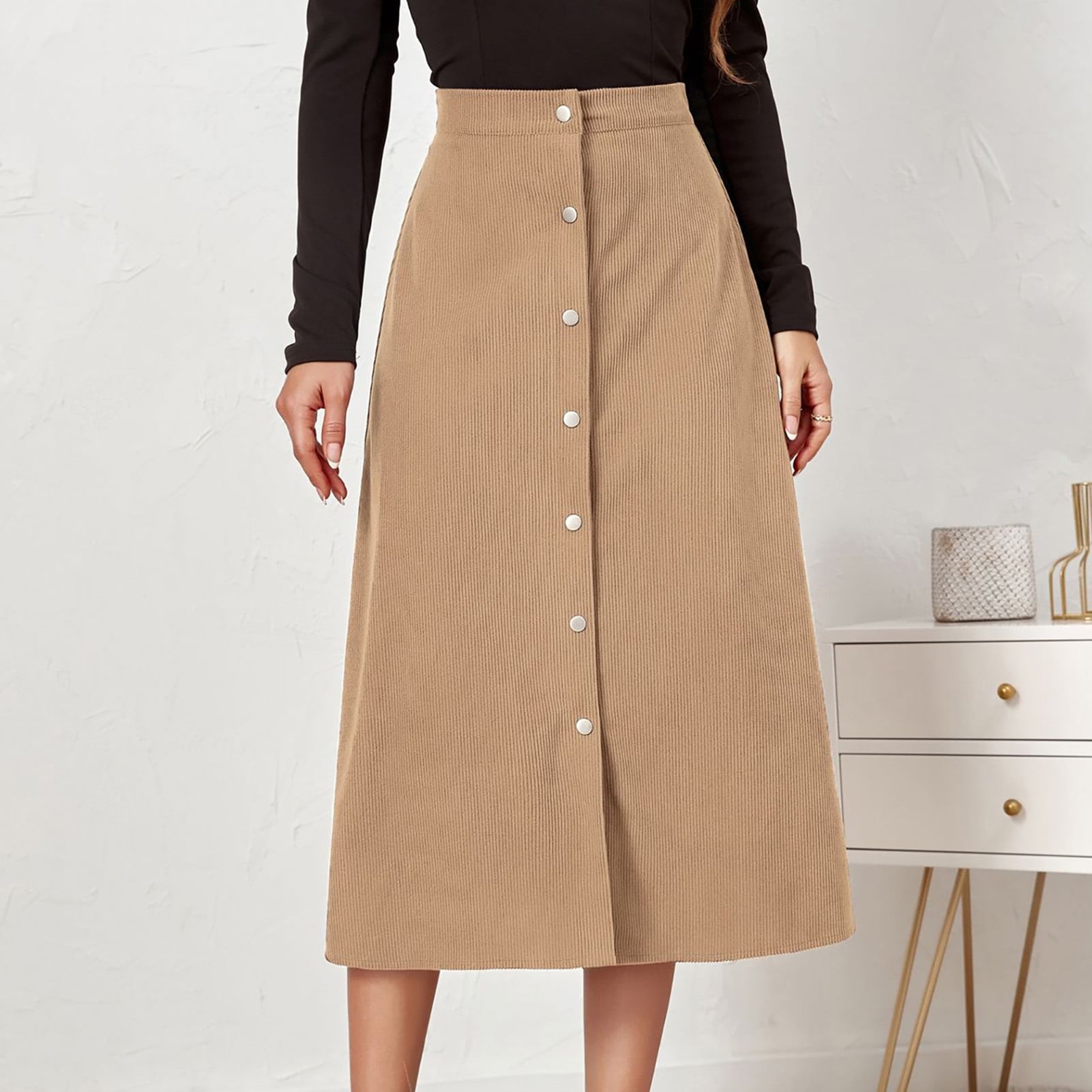 High Waist Skirt Single Breasted Mid Length A Shaped Female High Waist Skirt Casual Polyester Polyurethane Versatile To Match Stylish For Party For