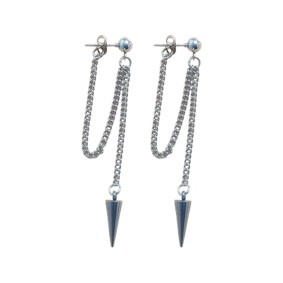 Chain Earrings for Women Irregular Spike, Bar Drop Dangle Long Threader Earrings, Stainless Steel Steampunk Gothic Punk Jewelry, Black Spike Tassel Dangly for Party & Everyday Wear