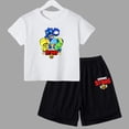 thumbnail image 3 of Conjunto de 2 piezas de camiseta de manga corta y pantalones cortos con estampado de anime de verano para niños y niñas, ropa informal de cuello redondo, 3 of 5