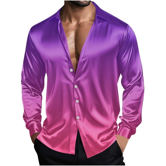 Men's Fashionable Personality Dancing Party Vintage Solid Color Casual Long Sleeve Turndown Collar Blouse Shirt