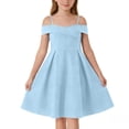 thumbnail image 3 of Efsteb Girls Off-the-Shoulder Swing Dress with Pockets Kids Sleeveless Formal A-Line Party Dress for Weddings (Light Blue,6-7 Years), 3 of 8