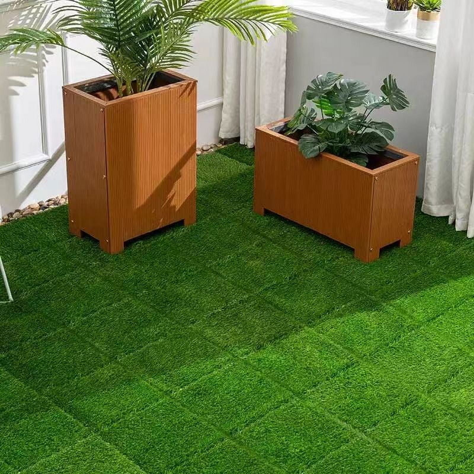 36Pcs Artificial Grass Tiles 12"x12" Interlocking Artificial Turf Floor Green PE PP Base for Patio Balcony Backyard Pet Dog Play Mat