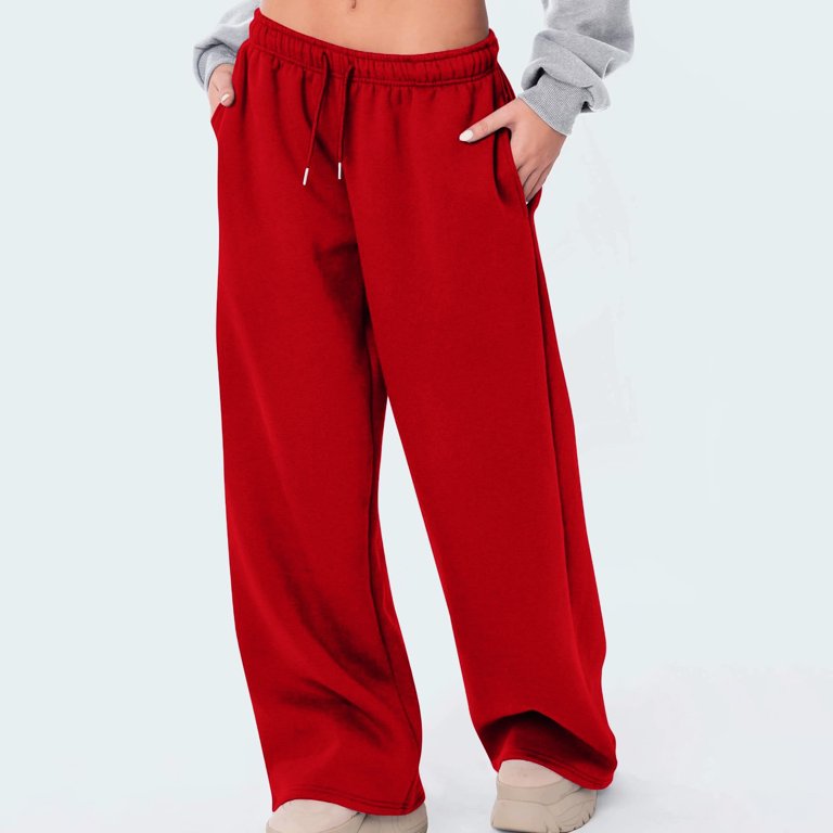 warm ladies pants sweats or dress Summer Pants for Women Soft Women's Winter Solid Color Casual Wide Leg  Sweatpants With Elastic Waistband Women Tall Dress Pants Straight Leg Linen  for Casual with Pockets Business Attire Red L -
