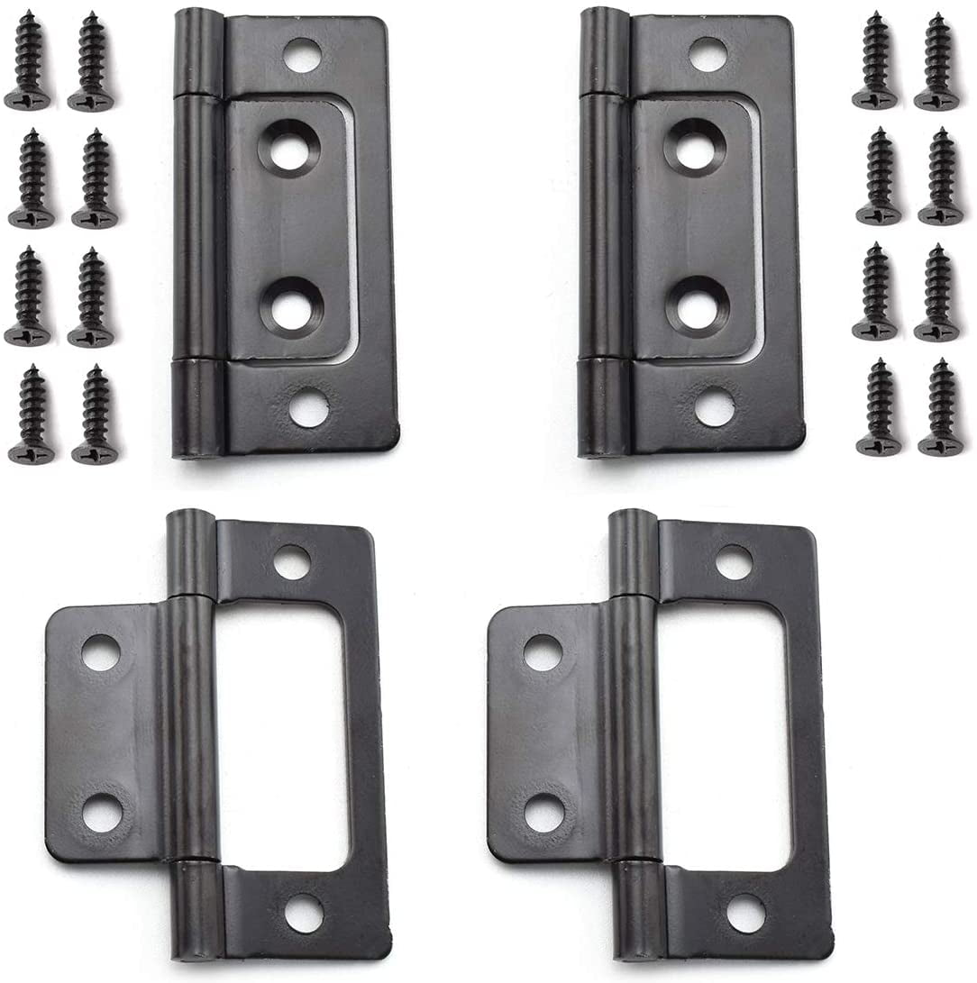 Non-Mortise Door Hinges Bifold Butt Cabinet Hinges with Screws for Furniture Windows Cupboard etc. - 2 x 0.9 Inch, 4-Pack Black