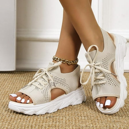 

Spring Savings Clearance 2023!AXXD Walking Sandals Women Sandals Mesh Wedges Shoes Hollow Platform Open Toe Slip-On Sandalias For Regular&Big Women New Arrival Size 4.5