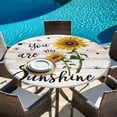thumbnail image 6 of Yellow Sunflowers Round Tablecloth, Fitted Table Cover with Elastic for 36"-44" Round Tables, Summer Botanical Country Wood Grain Table Cloth Outdoor Indoor Dinning Party Waterproof Tablecloths, 6 of 7