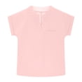 thumbnail image 3 of lcziwo Girls Cotton Linen Shirts 2025 Summer Short Sleeve V Neck Button Tops Dressy Casual Loose Tunic Blouses Pink, 3 of 6