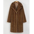 thumbnail image 4 of Women's Faux Fur Coat Shawl Collar Long Sleeve Maxi Length Single Button Warm Winter Jacket with Pockets Elegant Casual Fluffy Outerwear Yellow, 4 of 9
