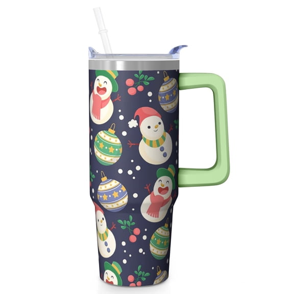 30oz Holiday Tumbler with Handle and Straw, Santa Claus Stainless Steel Insulated Cup Holiday Coffee Water Bottle