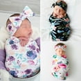 thumbnail image 3 of Soft Baby Swaddle Blankets Hat Headband Set For Boy Girl Stretchy Floral Receiving Blanket Swaddling Blankets Swaddles Wrap Photography Props Teal Baby Stuff, 3 of 7