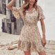 thumbnail image 2 of Vestidos casuales de manga corta con estampado de vendaje con cuello en V de verano para mujer a la moda Fridja  bnh3808, 2 of 7