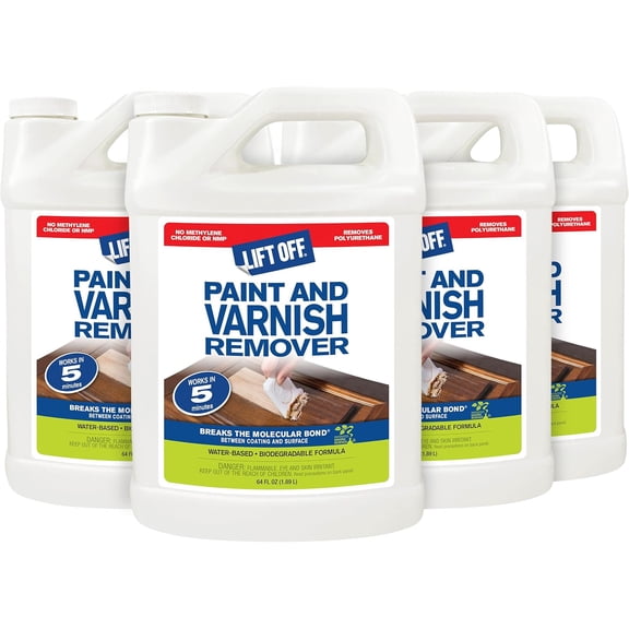 Lift Off 41164-4PK Paint and Varnish Remover for Wood Stain, Solvent Paint, Lacquers, Polyurethane Works on Cabinetry, Furniture, Wood and More Water-Based, 64 Fl oz, Pack of 4