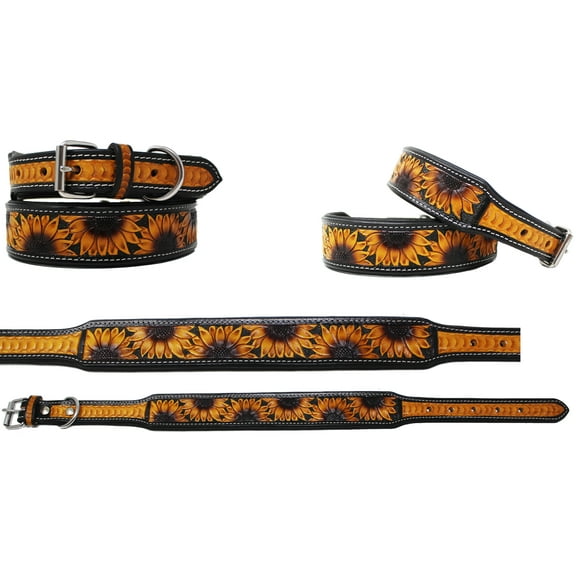 Large 21''- 25'' Padded Leather Hand Crafted Tooled Dog Collar 60FK44