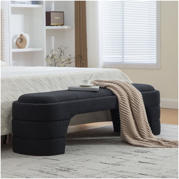Modern Dining Bench Black Upholstered Seating Boucle Kitchen Breakfast Area Furniture