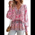 thumbnail image 1 of Blusa Informal con Cuello en V para Mujer, Holgada, con Estampado Floral, de Larga, para Playa. Rosa L, 1 of 10