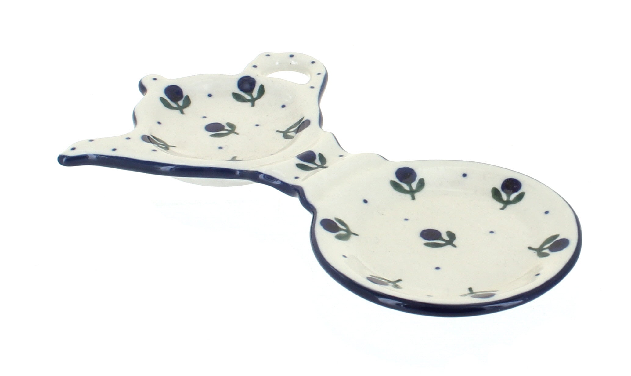 Blue Rose Polish Pottery Blueberry Tea Bag Holder & Saucer