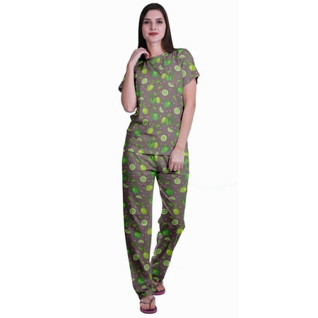 

Moomaya Womens Printed Tee and Pajama Set PJs Short Sleeve Sleepwear Nightwear Loungewear S-XXL