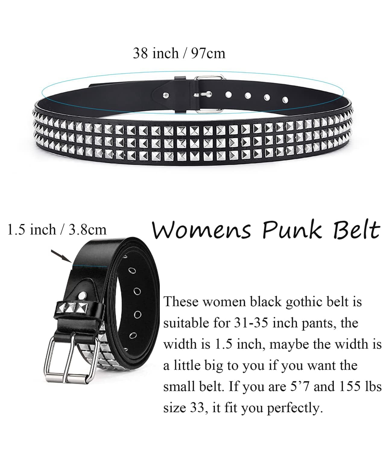 Studded Belt Women Y2K Spike Belts Black Girl Woman Stud Punk Waist Belt for Halloween Cosplay