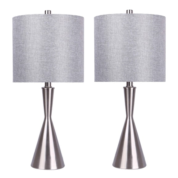 MMGW Set of 2 23-Inch Brushed Nickel Table Lamps with Grey Linen Shade