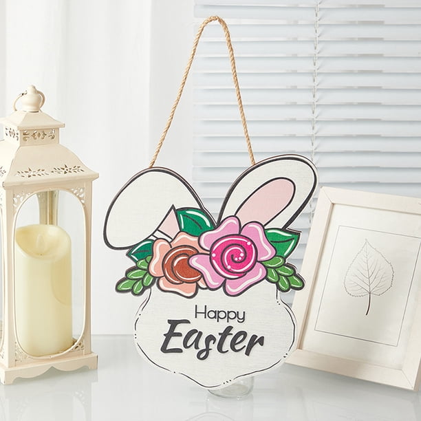 Decoraciones de Pascua, adornos de Pascua, regalos de Pascua, placa de puerta colgante de Pascua, lindos conejos colgantes de puerta, estilo bucólico, zanahoria, colgante de madera, decoración para el