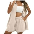 thumbnail image 2 of HongQid Women's Plus Size 2 Piece Outfits Cotton Linen Sleeveless Shirt and Drawstring Shorts Set Summer Tracksuits, 2 of 6