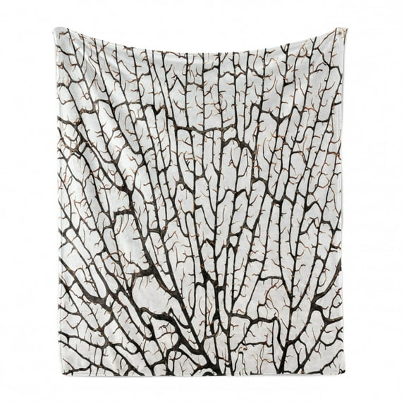 Old Forest Soft Flannel Fleece Throw Blanket, Cracked Curly Coral Branch Like Earth Surface Tree of Life Nature Woodland Theme, Cozy Plush for Indoor and Outdoor Use, 60" x 80", Beige, by Ambesonne